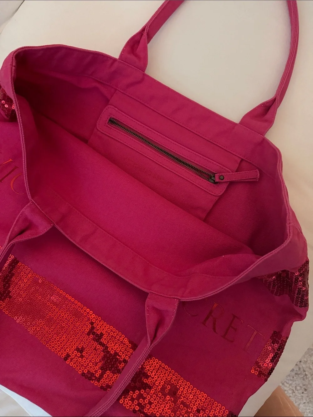 Victoria's Secret Pink Tote with Red Sequin Stripes - Picture 5 of 7